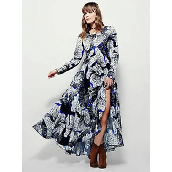 knee length dresses for ladies FREE PEOPLE Maxi BLUEBELL Patchwork Tiered Dress